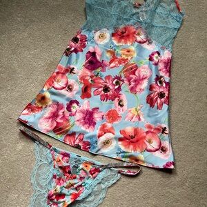 Victoria’s Secret silk lace floral slip set. NEW